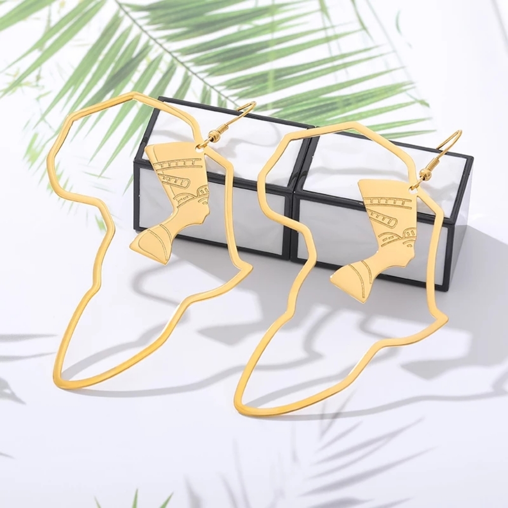Africa Shaped Nefertiti CutOut Statement Earrings